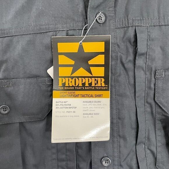 Proper Tactical‎ Shirt Men S Charcoal Ripstop Short Sleeve Button Down NEW - Picture 4 of 13